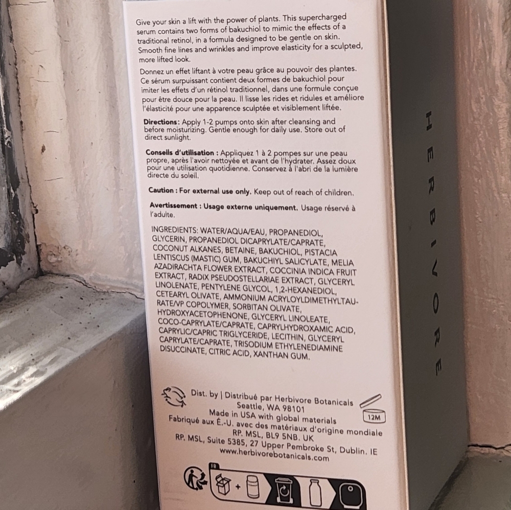 NIB HERBIVORE BAKUCHIOL DUAL RETINOL ALTERNATIVE SERUM - Picture 10 of 14